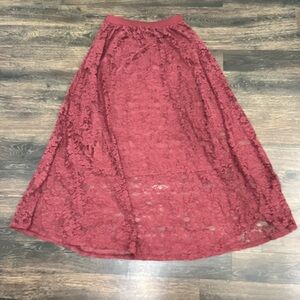 Laffaire Women Burgundy Lace Maxi Skirt Size M NWT C30